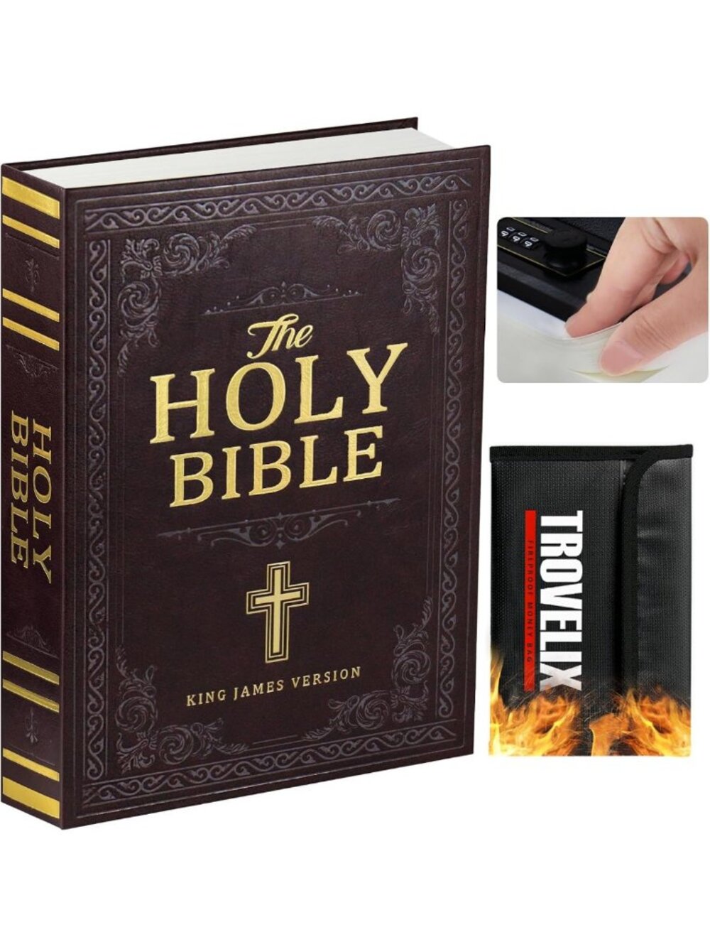Hidden Book Safe with Combination Lock & Fireproof Bag - Secret Storage Box